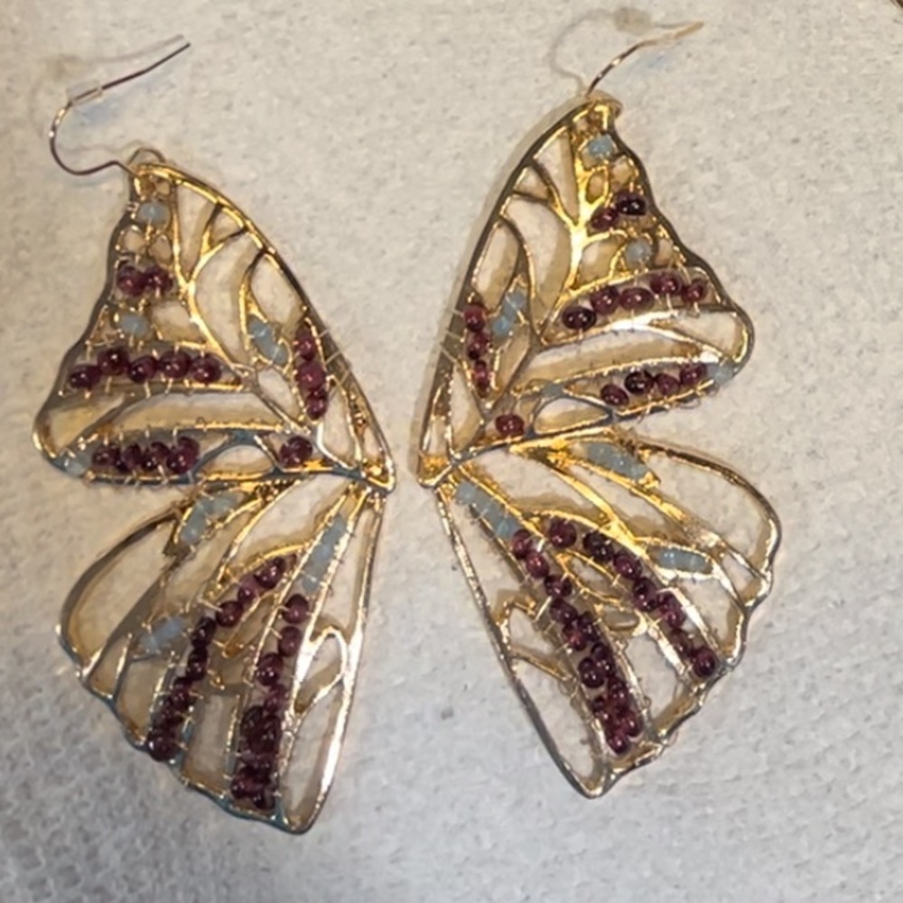 Genuine gemstone butterfly wing earrings